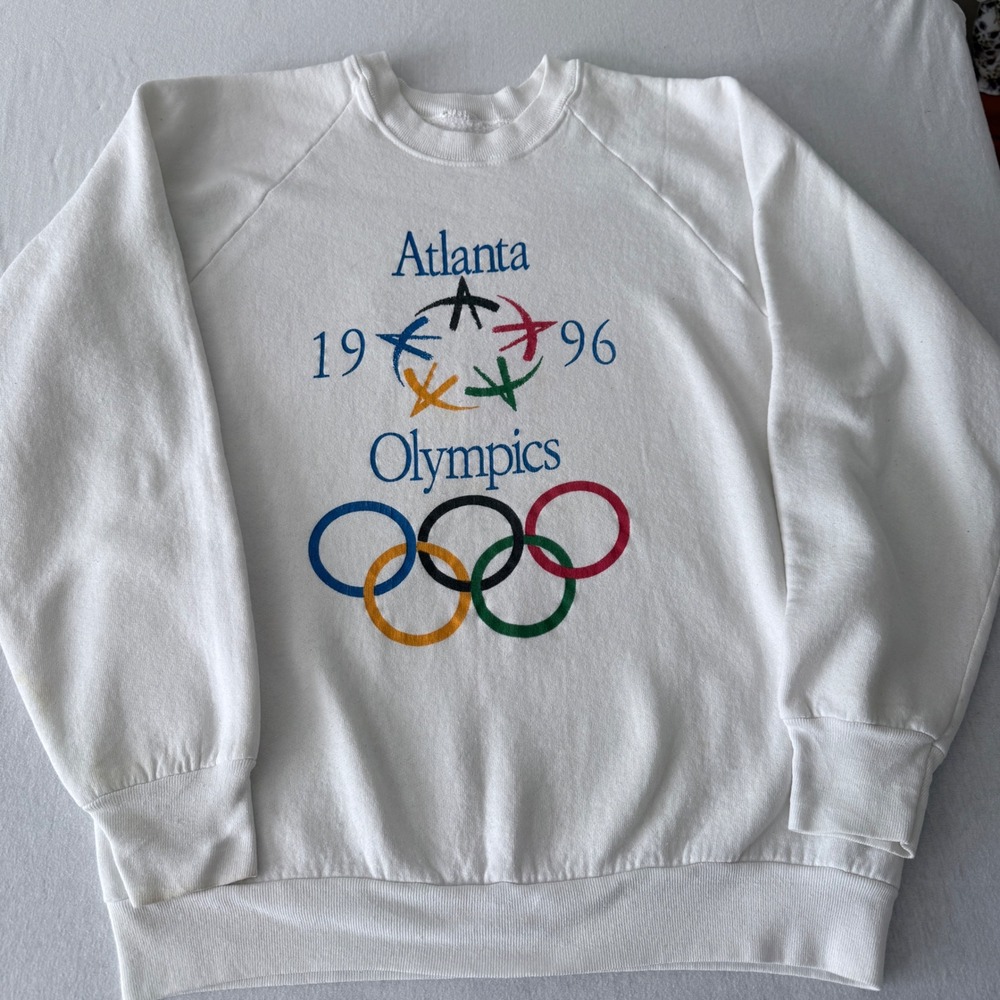Vintage Atlanta 1996 Olympics Sweatshirt Mens Medium White Graphic Pullover 90s